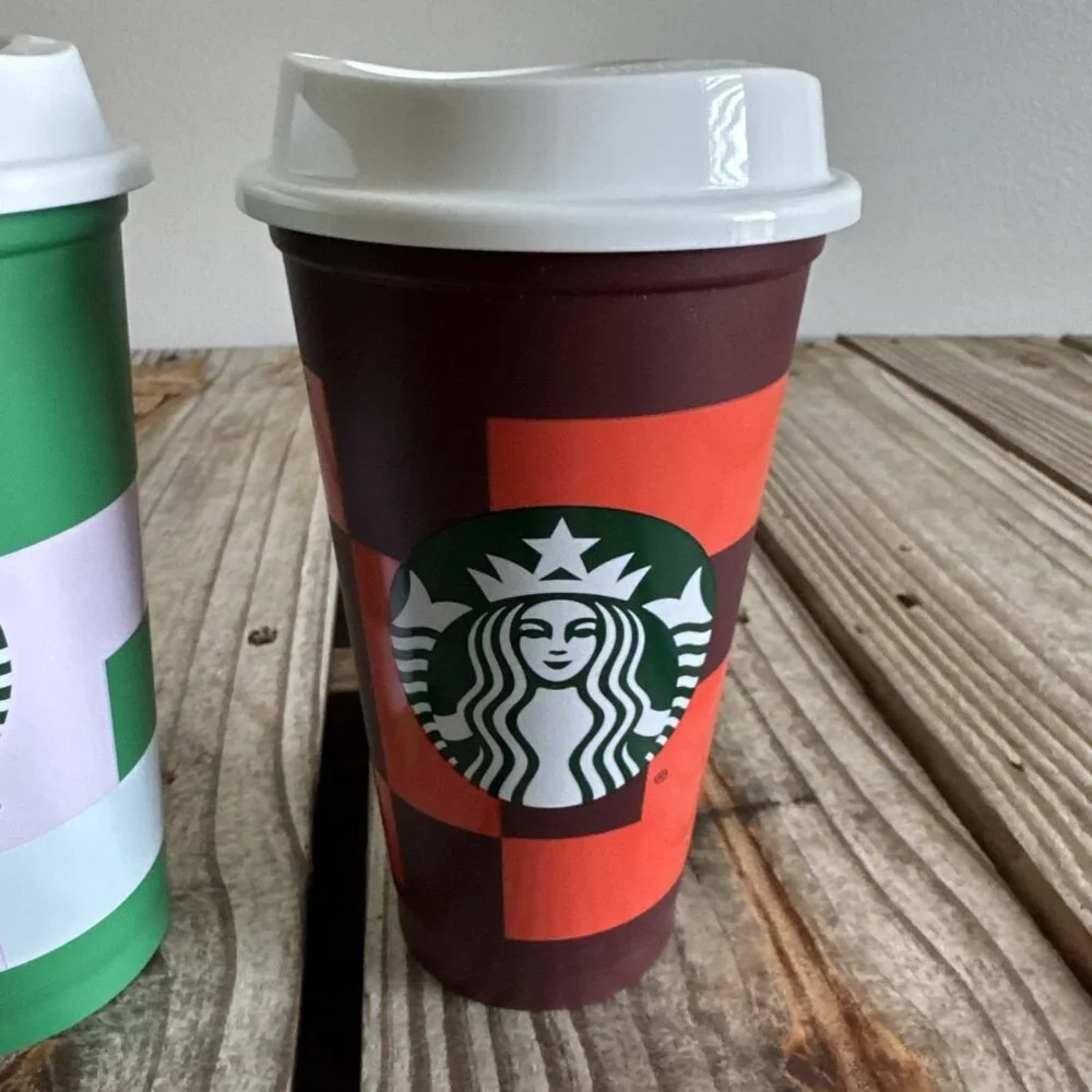 Lot of 2 Starbucks 16 ounce Reusable Coffee Cups Tetris‎ Geometric
